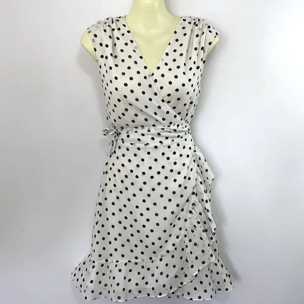 All Saints Dress Krystal Dot Wrap Ruffle White Black NWOT Sz Sm - Picture 2 of 8